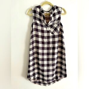 Dylan Sleeveless Gingham Linen Cotton Blend Dress XS Black White‎ Cottagecore